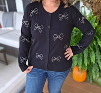 Sew In Love - Bow Rhinestone Button Sweater