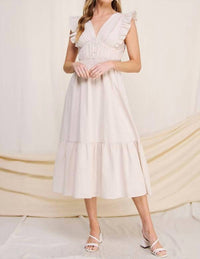 ALLIE ROSE Stripe V Neck Ruffel Dress in white - women's dress
