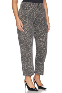 GOOD AMERICAN Women's Good Standard Barrel Jeans in grey lucky leopard - women's jeans - alternate view