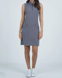 Ibkul - Mini Check Print Sleeveless Mock Neck Dress