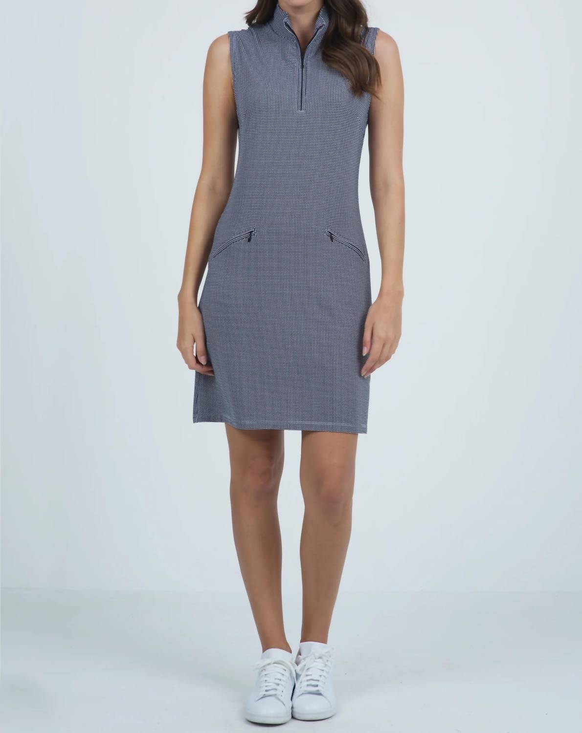 Ibkul - Mini Check Print Sleeveless Mock Neck Dress