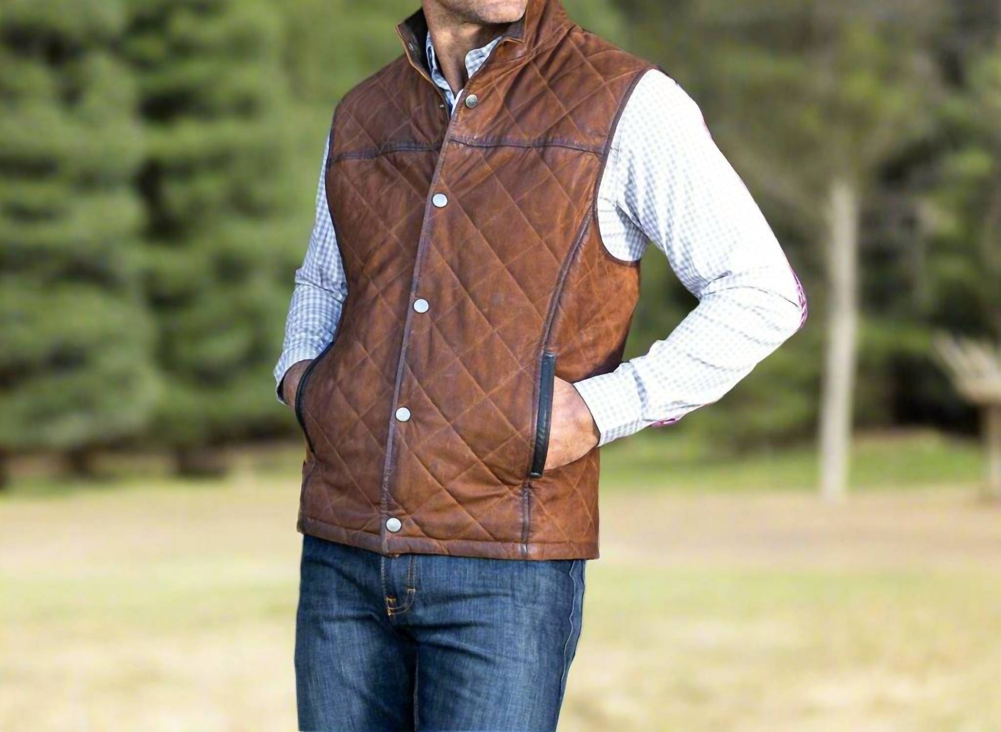 Madison Creek Outfitters Beaver Creek Leather Vest in bourbon - men's jacket - alternate view