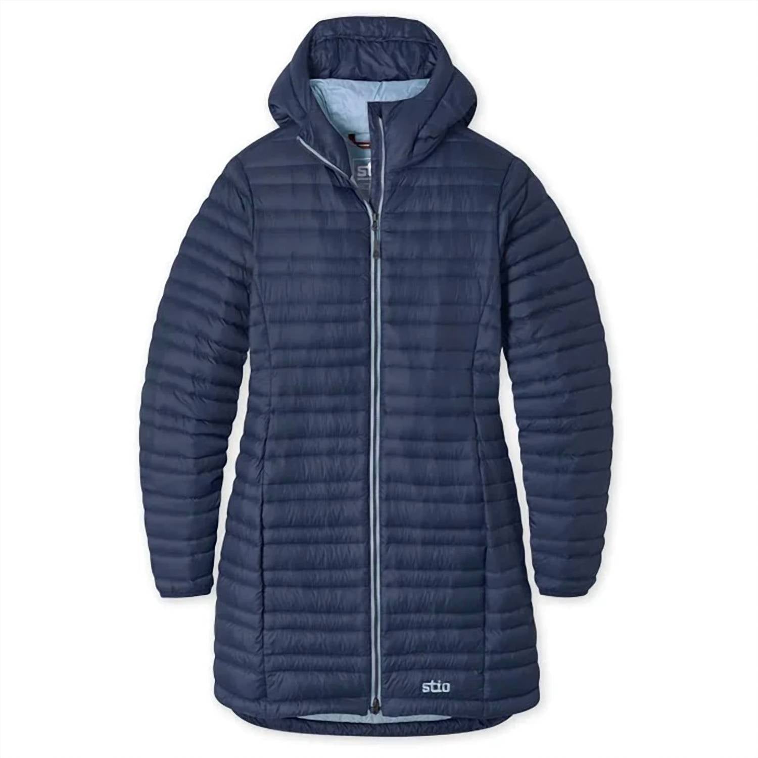 stio Pinion Down Parka Jacket in shadow - women's jacket - detail view