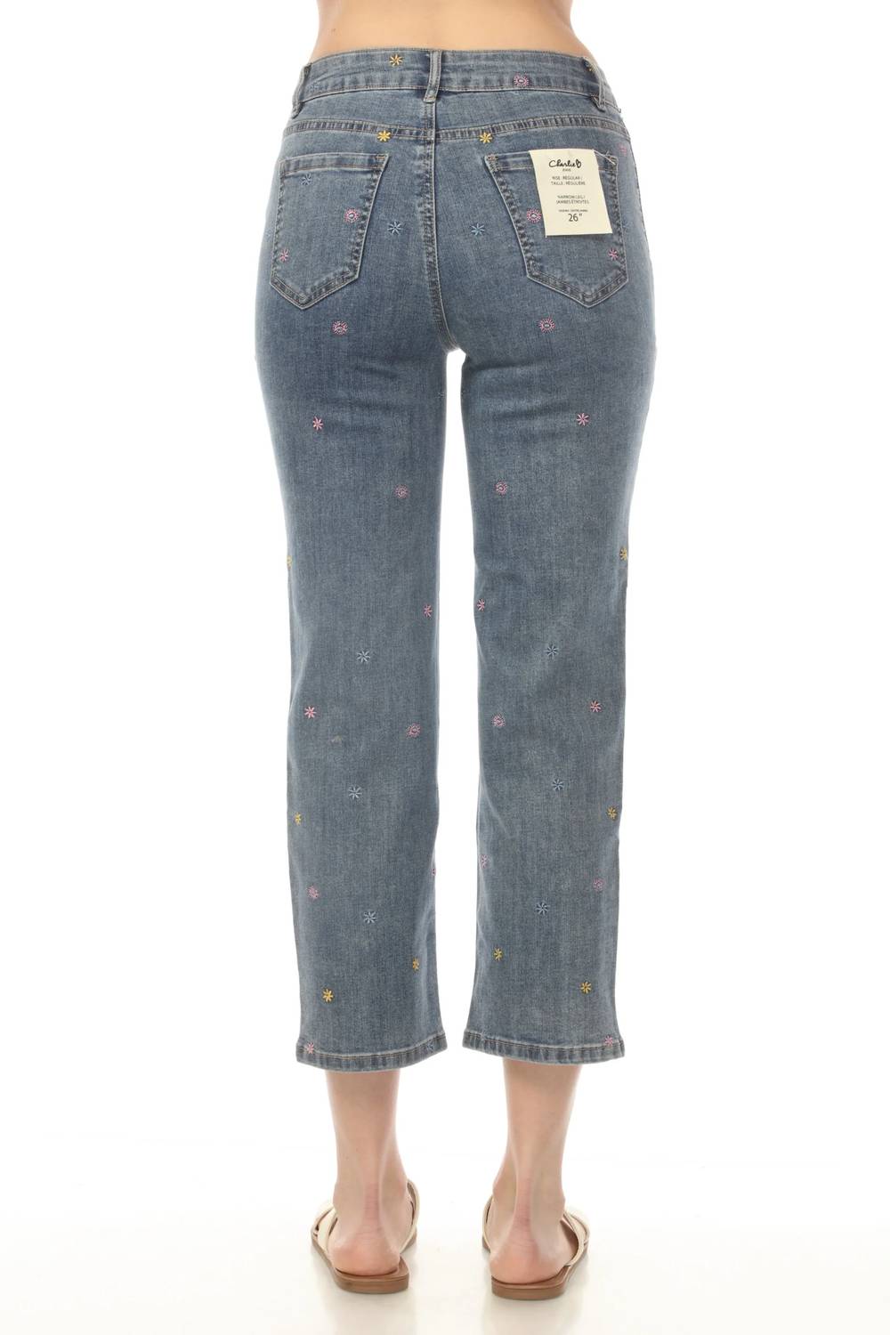Charlie B - Embroidered Cropped Utility Narrow Leg Jeans