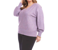 Karen Kane Sequin V-neck Sweater - Plus in lavender - women's sweater - detail view
