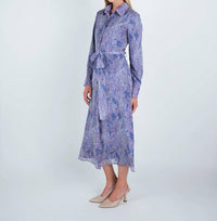 John Abgin - Chiffon Abstract Belted Shirt Dress