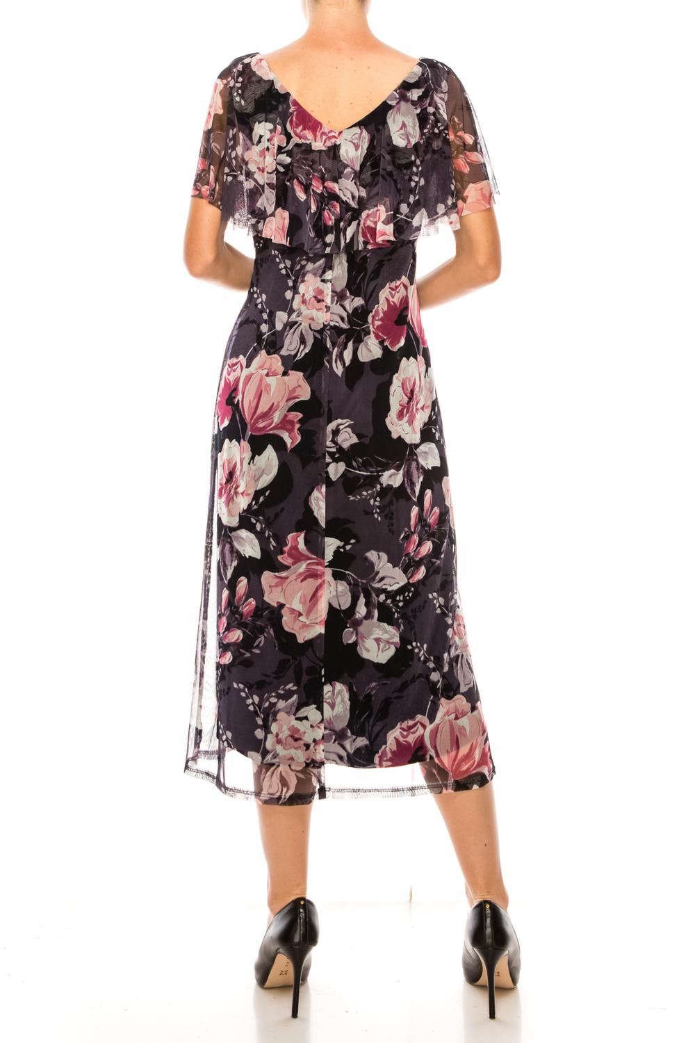 Connected Apparel - Floral Print Cape Midi Dress