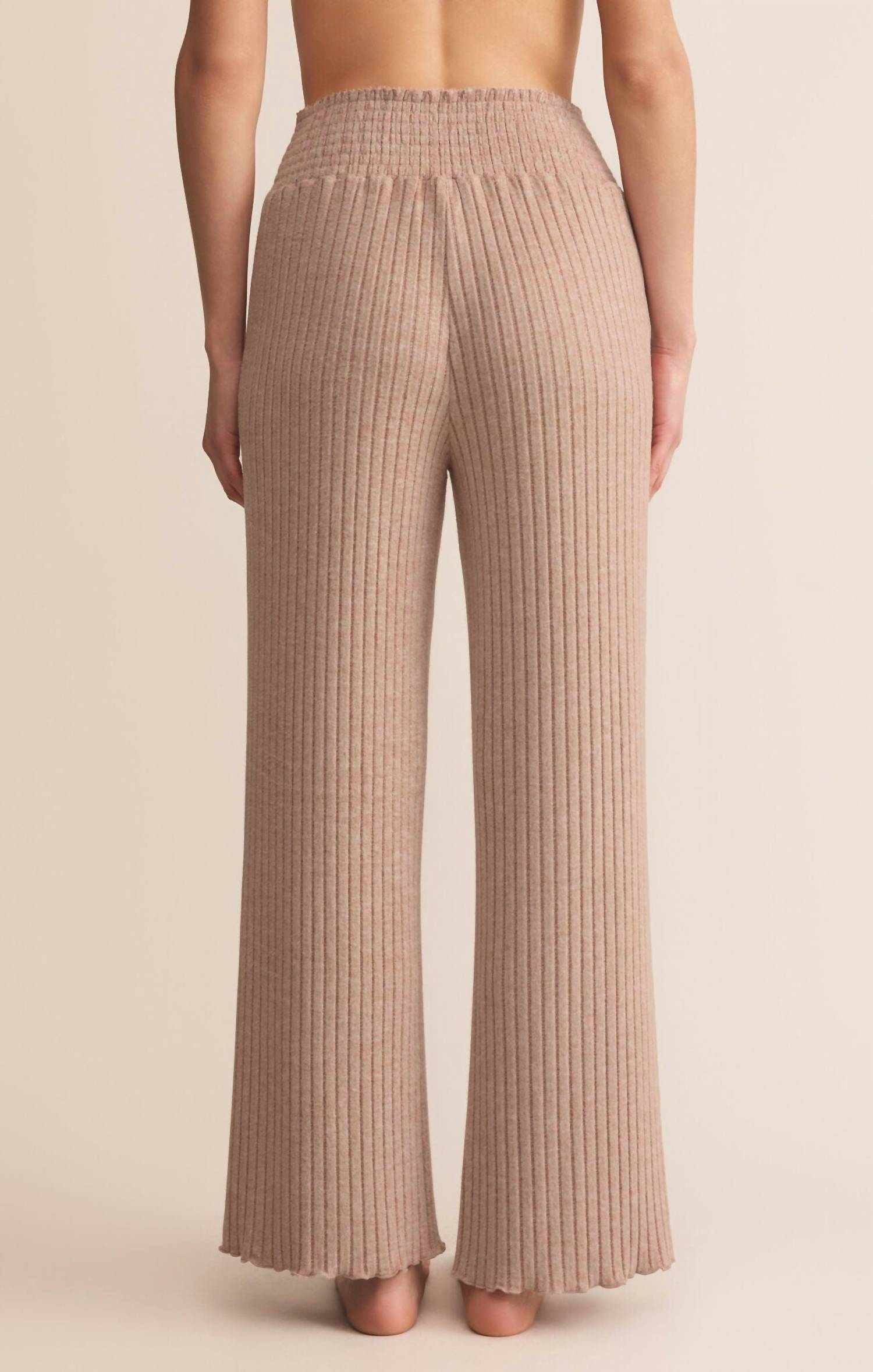 Z Supply Dawn Smocked Rib Pant in iced coffee - women's pants - alternate view