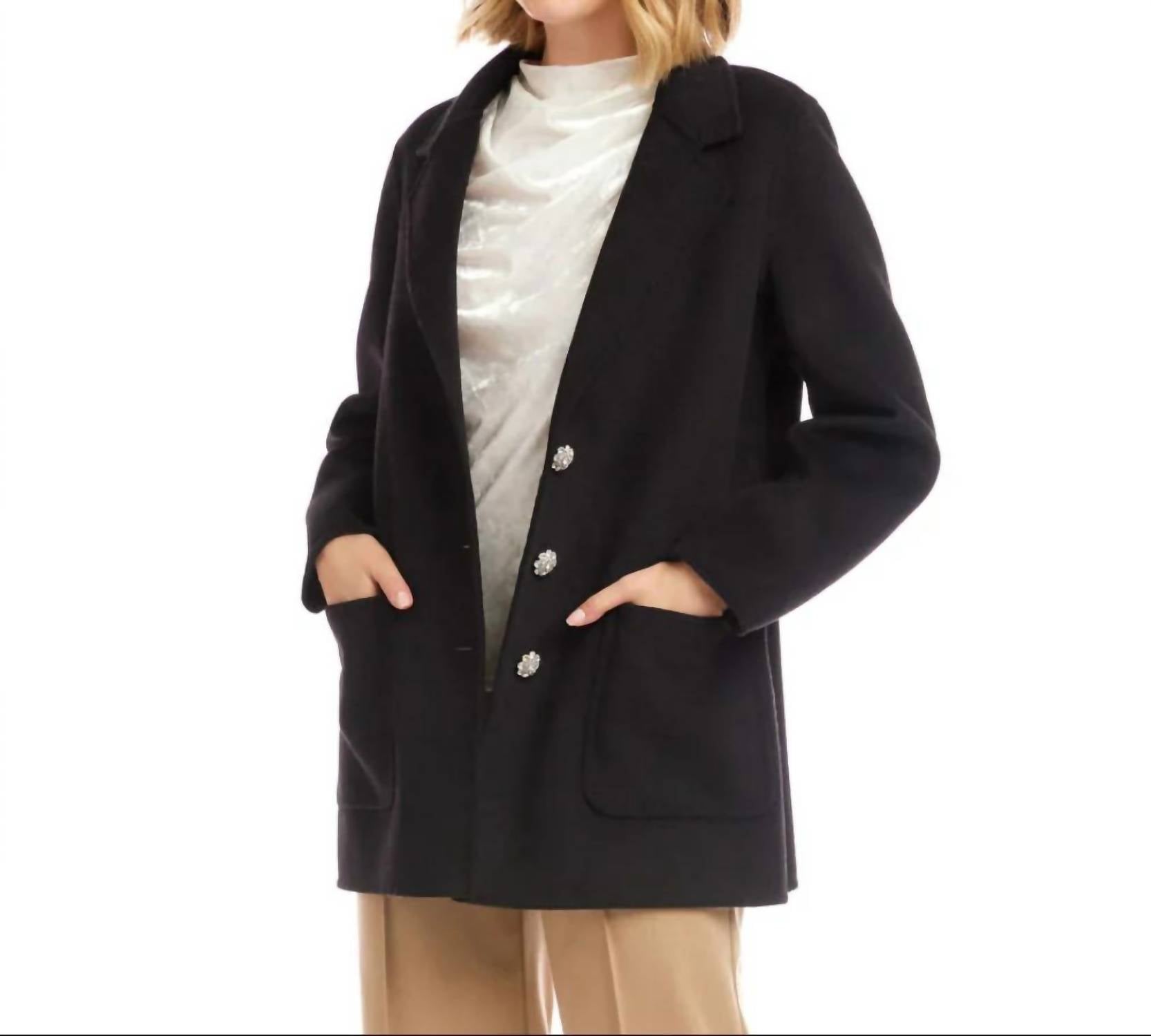 Karen Kane - Olyssa Oversized Brushed Blazer With Rhinestone Buttons