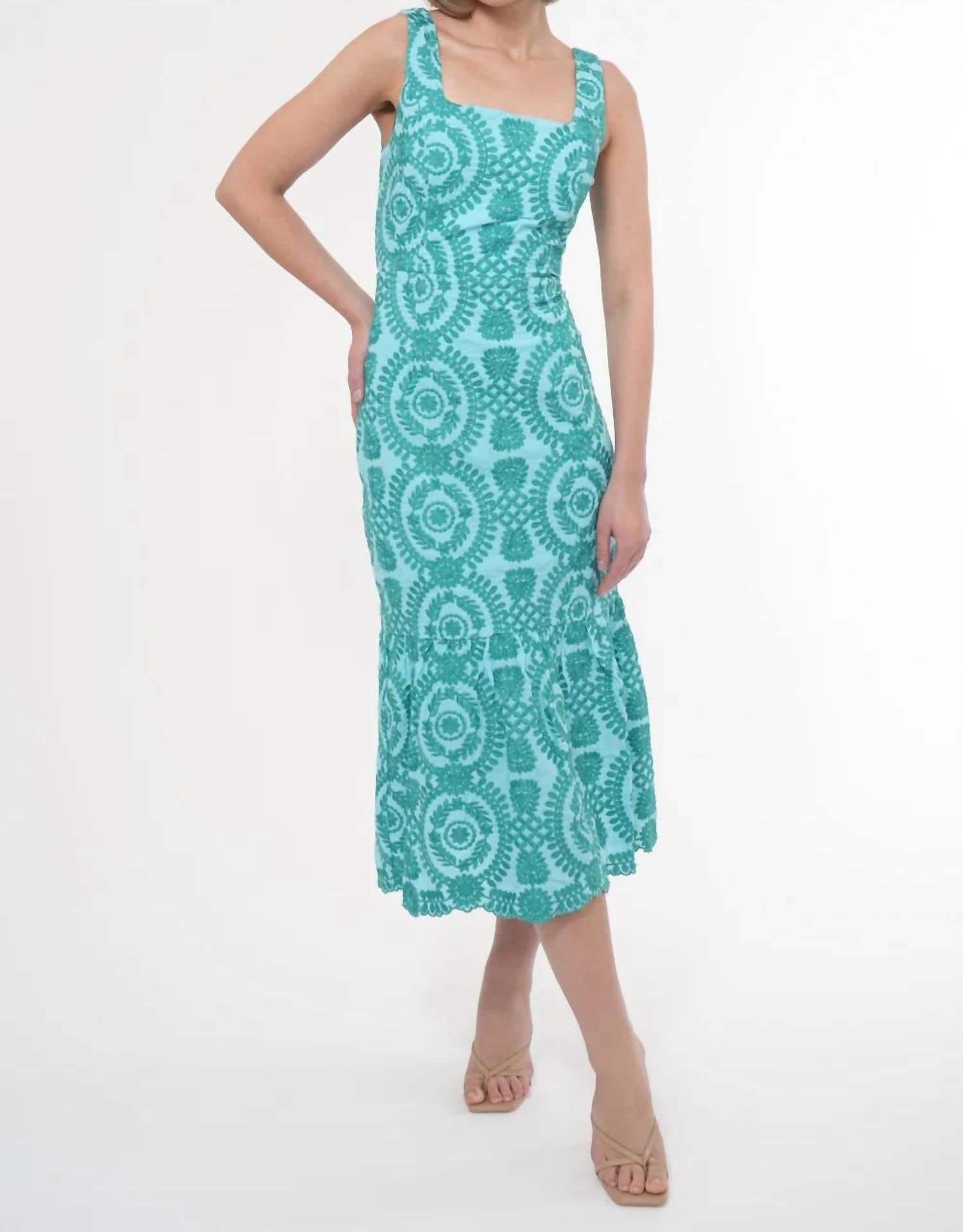 adelyn rae Rose Cotton Eyelet Embroidered Midi Dress in blue green - women's dress