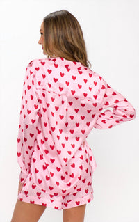 Show Me Your Mumu Early Riser Pajama Set in pink queen of hearts silky - women's sleepwear - detail view