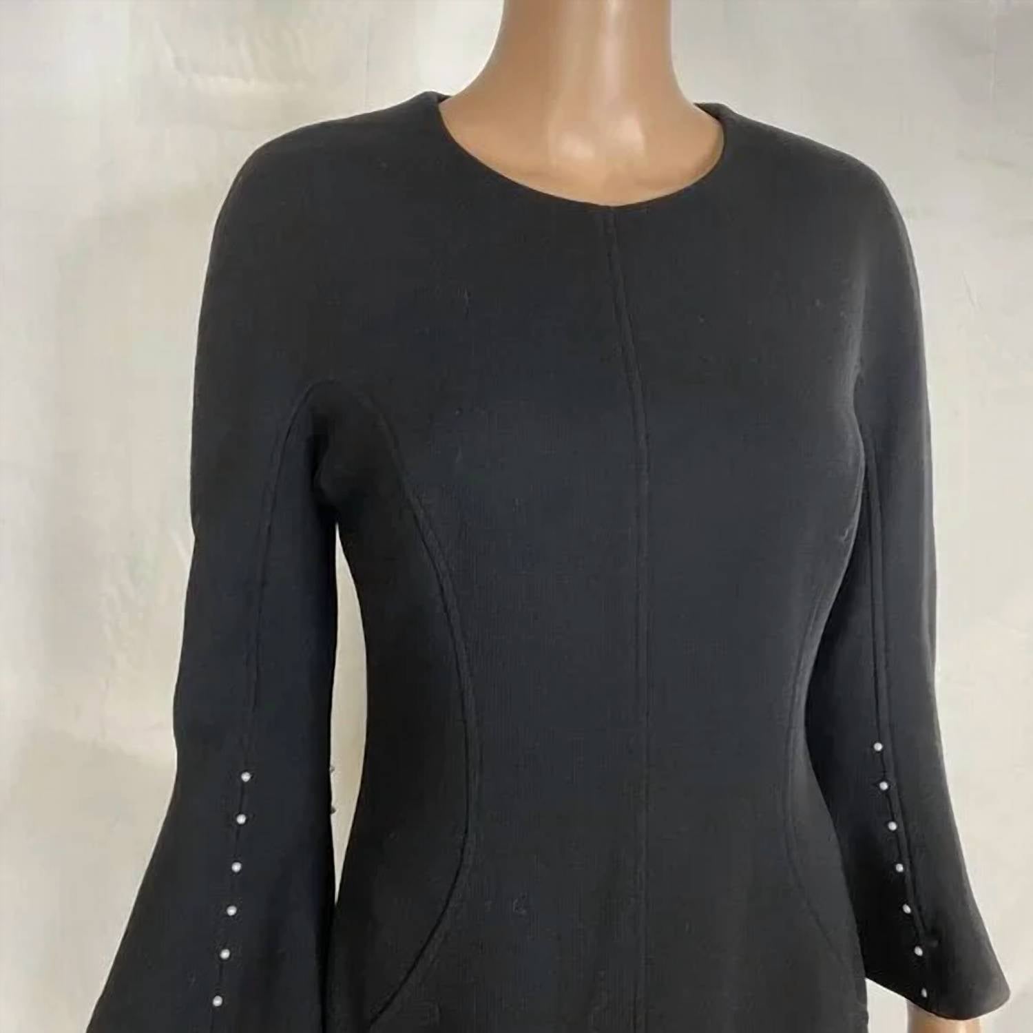 Lela Rose Women’s Bell Sleeve Wool Crepe Midi Dress in black - women's dress - view 8