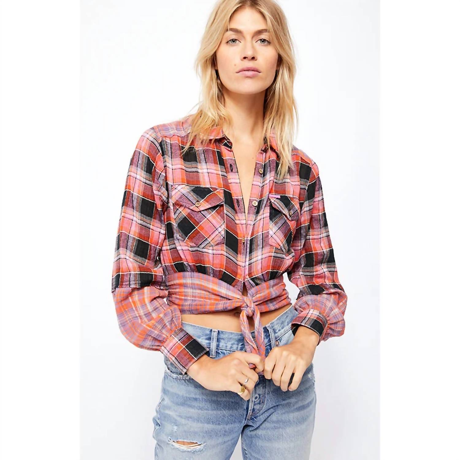 Free People First Bloom Plaid Shirt in red - women's shirt