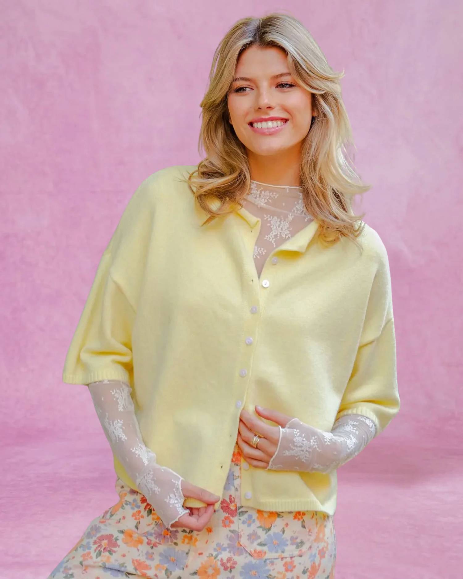 Ee:Some - Half Sleeve Button Down Cardigan