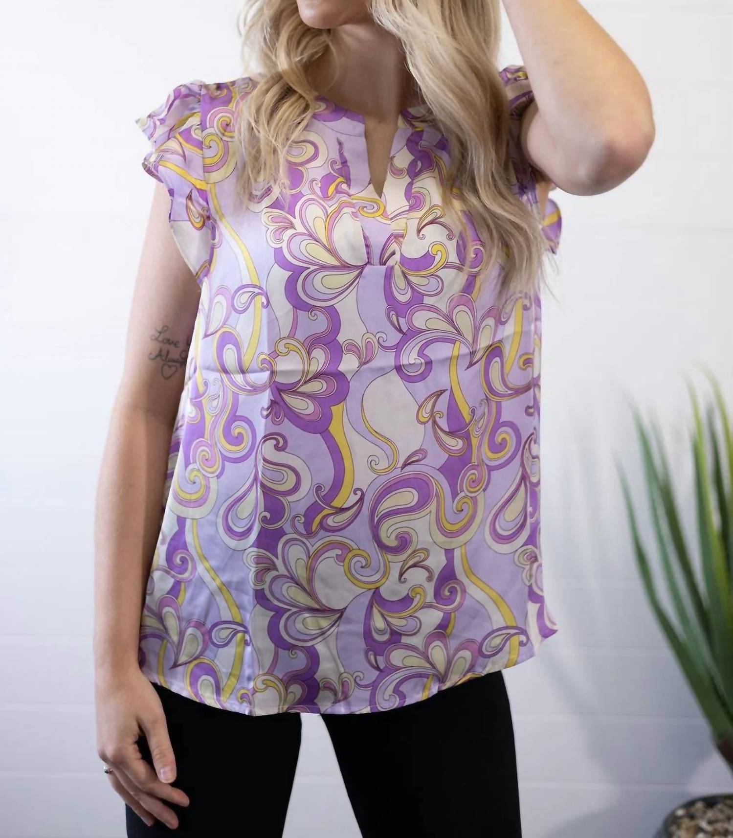 Andree By Unit - Split Neckline Western Satin Blouse