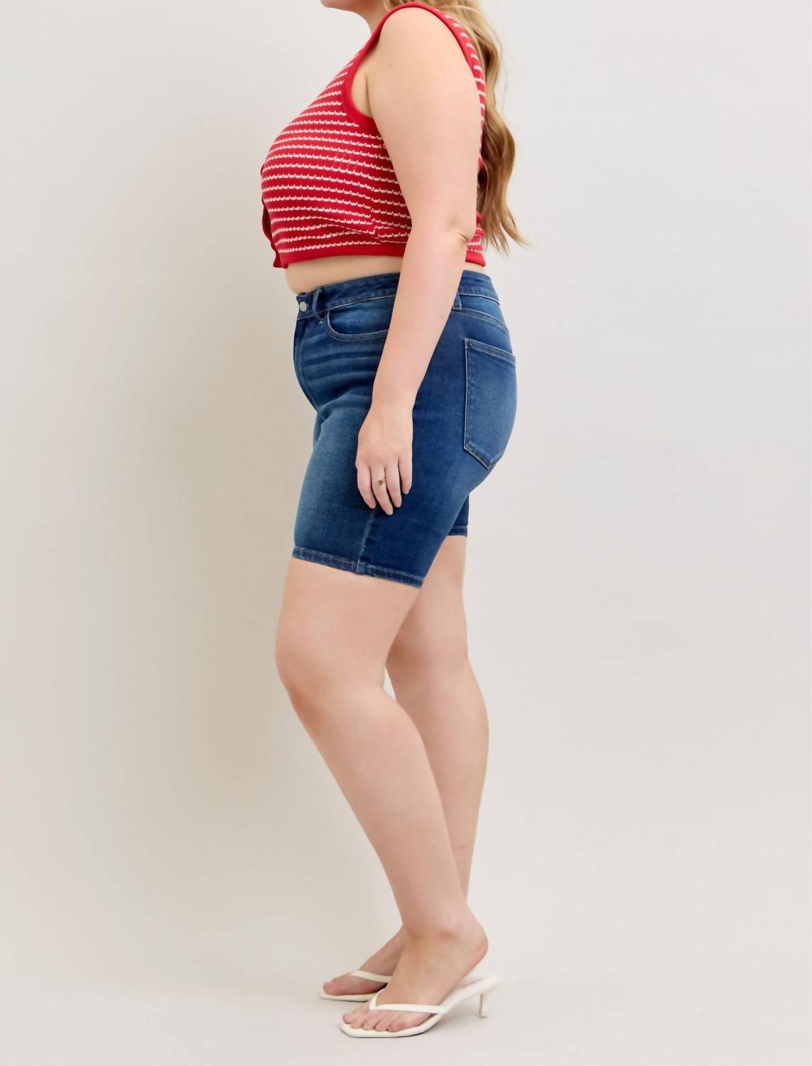 Judy Blue Mid Rise Bermuda Denim Short in blue - women's shorts - view 10