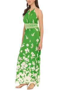 London Times - Floral Print Halter Maxi Dress