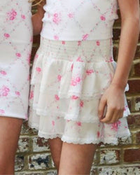 THEME Girl's Gemma Vintage Romantic Rose Mini Skirt in white - kids' skirt