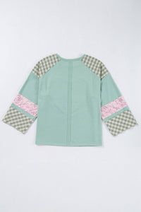 Little Daisy Closet Plaid Floral Patchwork Heart Shape Long Sleeve Top in clearly aqua - women's top - view 4