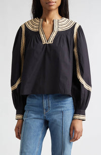 Ulla Johnson Laurenza Long Sleeve Top in noir - women's blouse