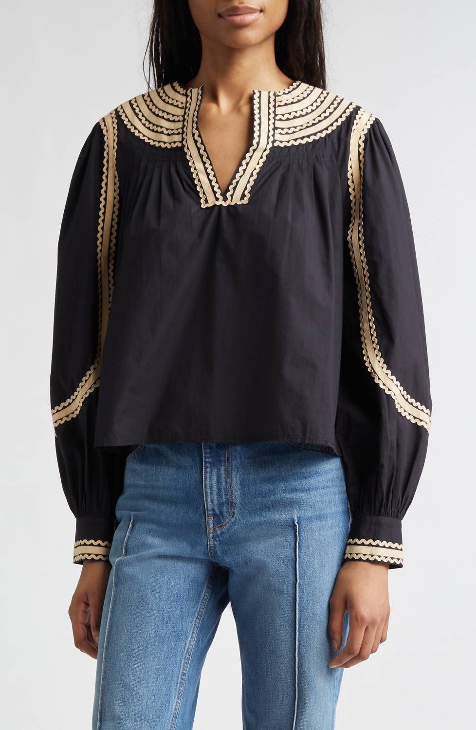 Ulla Johnson Laurenza Long Sleeve Top in noir - women's blouse