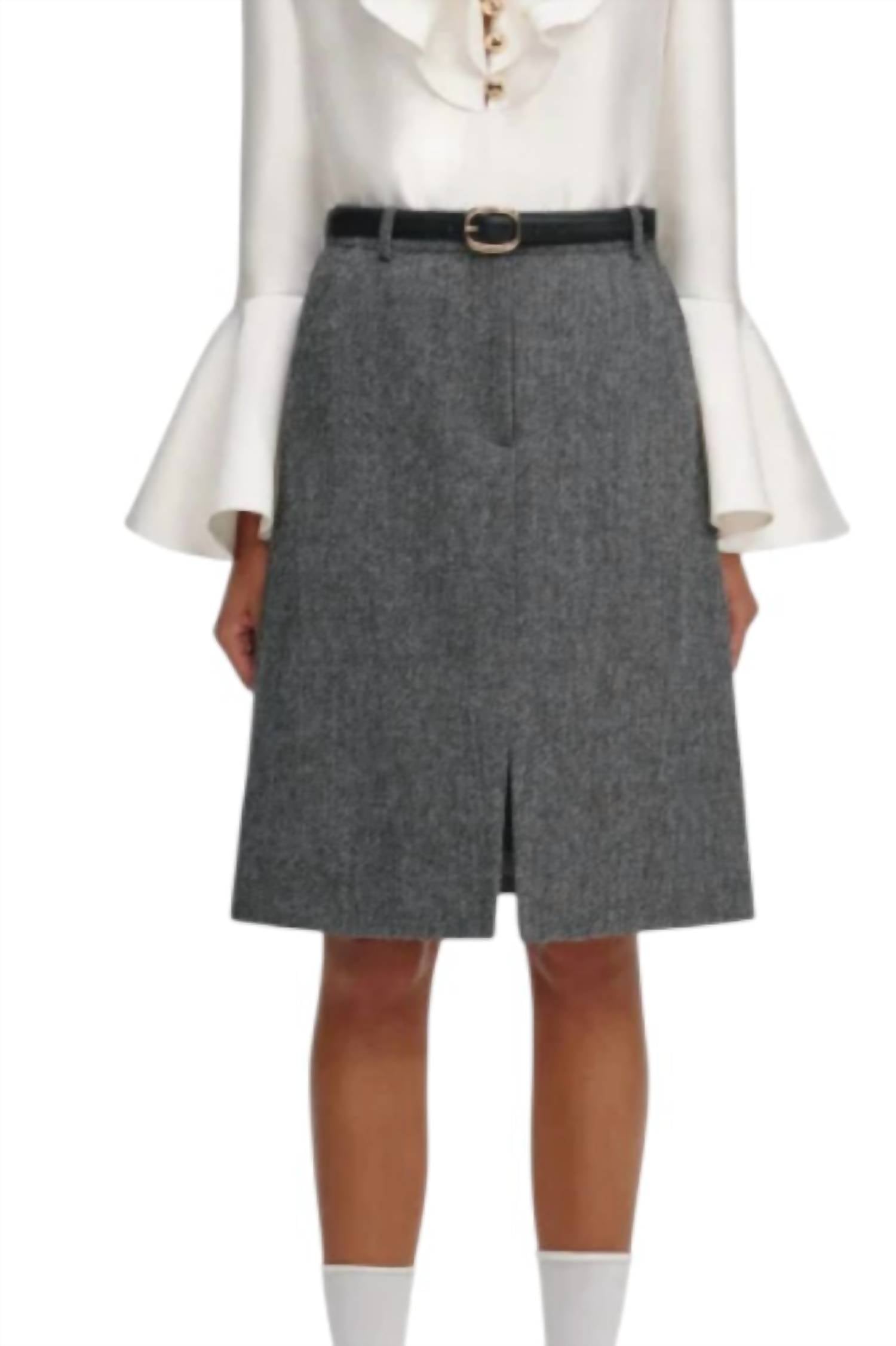 Self-Portrait - Herringbone Midi Skirt