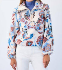 Fdj - 1/2 Zip Creme Damask Sherpa Popover Jacket