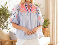 Thml - Puff Sleeve Embroidery Detail Textured Top