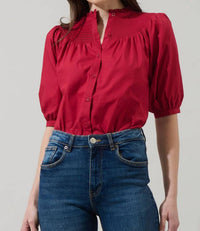 SUGARLIPS Narris Blossom Smocked Mock Neck Top in burgundy - women's blouse - view 4