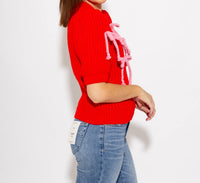 English Factory Braided Ribbon Bow Knit Top in red - women's t-shirt - view 4