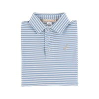 The Beaufort Bonnet Company Kid's Prim And Proper Polo in barrington blue stripe khaki - kids' shirt - detail view