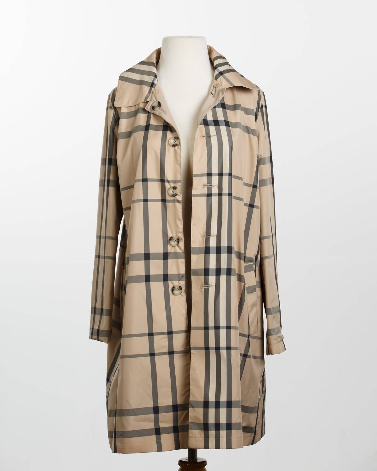 RAINRAPS Raintrench With Detachable Hood Rain Trench Coat in camel plaid - women's jacket - view 5
