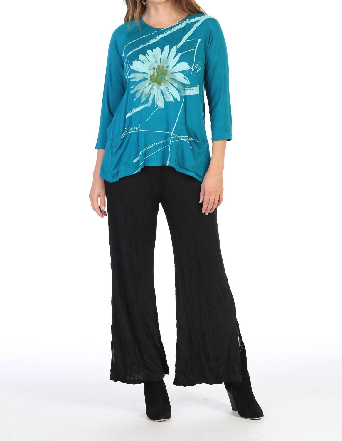 Jess & Jane Chit Chat Patch Pocket Modal Top in blue - women's blouse
