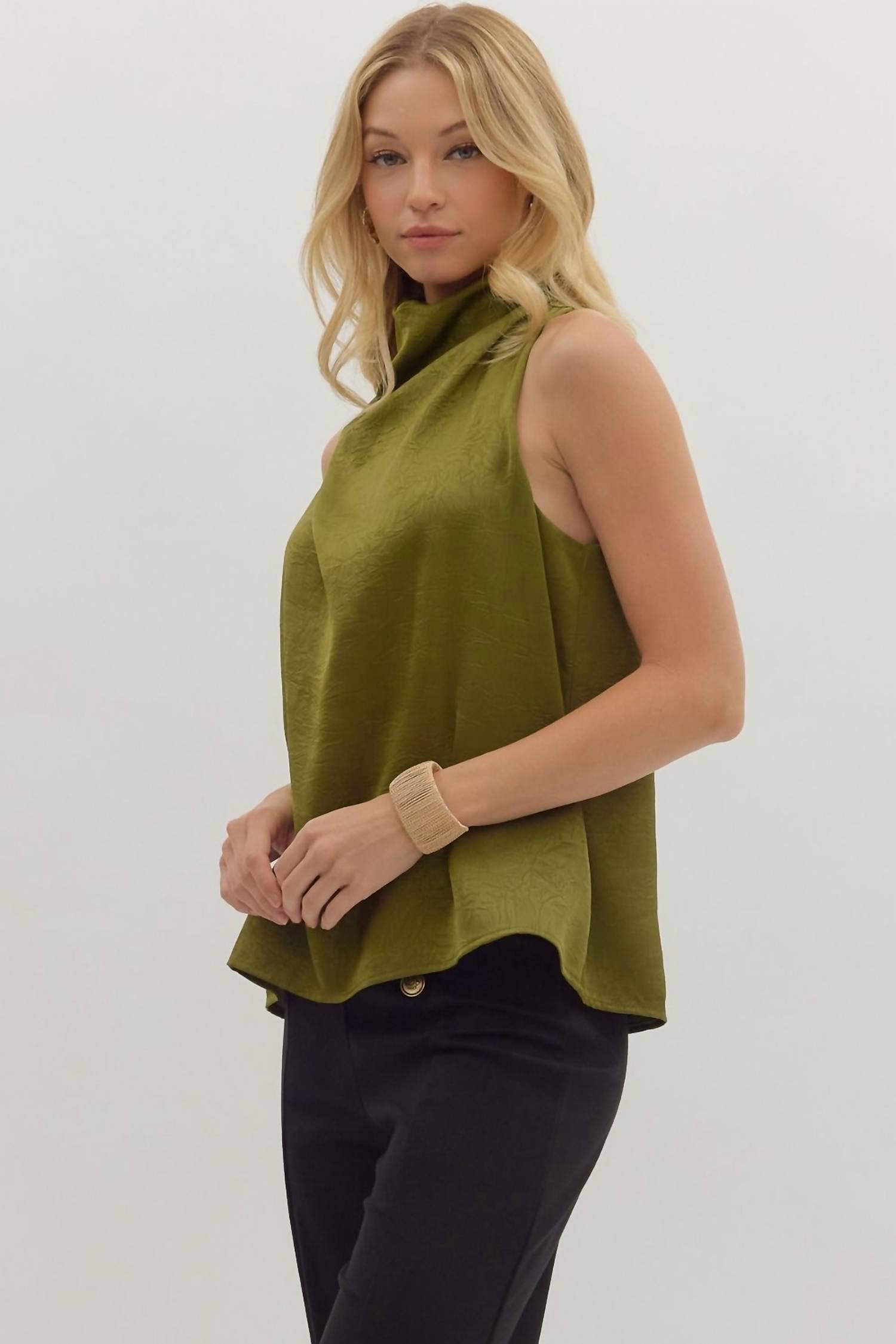 Entro - Sleeveless Satin Mock Neck Top