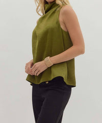 Entro - Sleeveless Satin Mock Neck Top