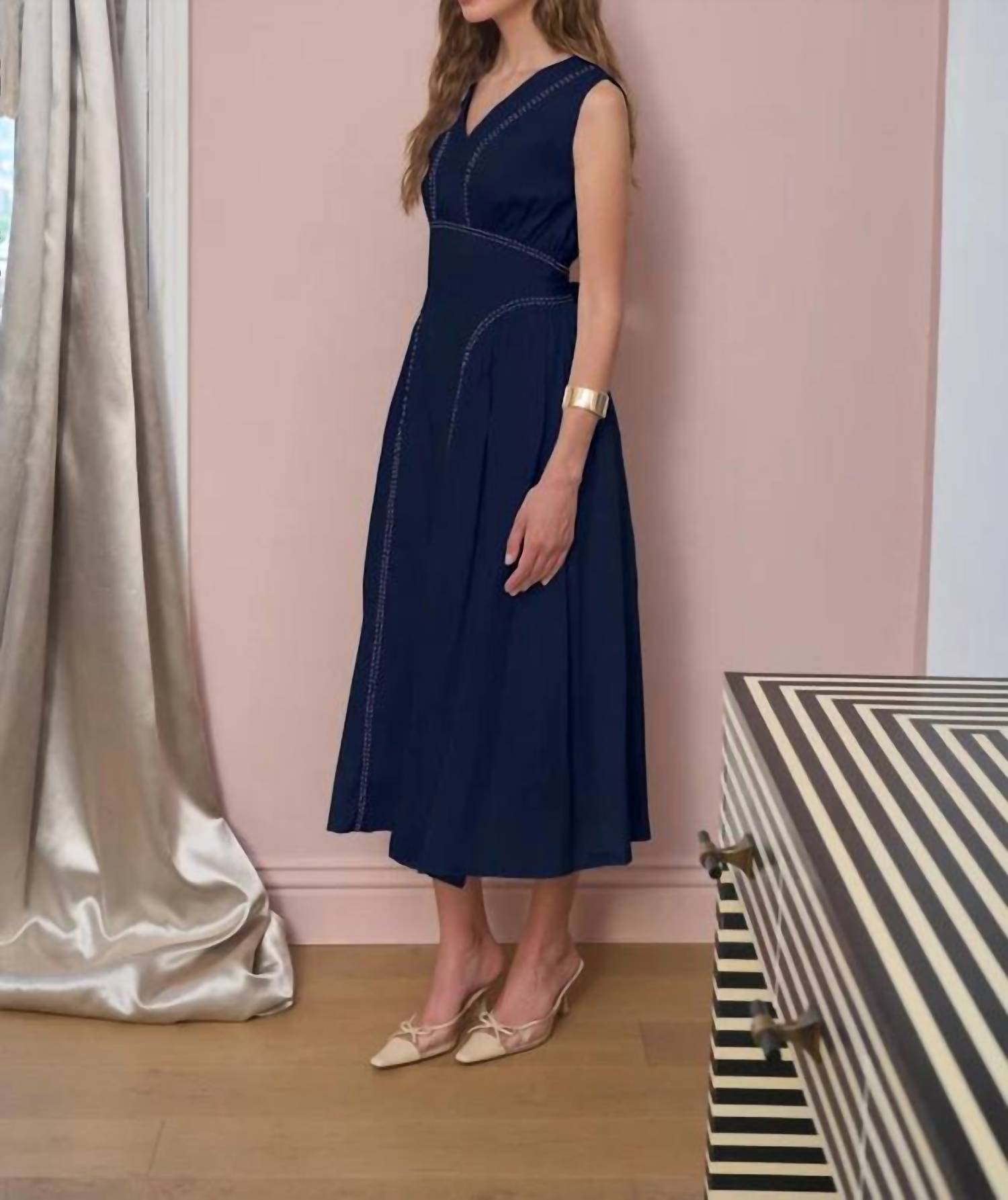 Moon River - Tie Back Contrast Midi Dress