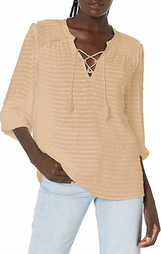 Paige - Shaylene Ruffled Quarter Sleeve Lace Up Top