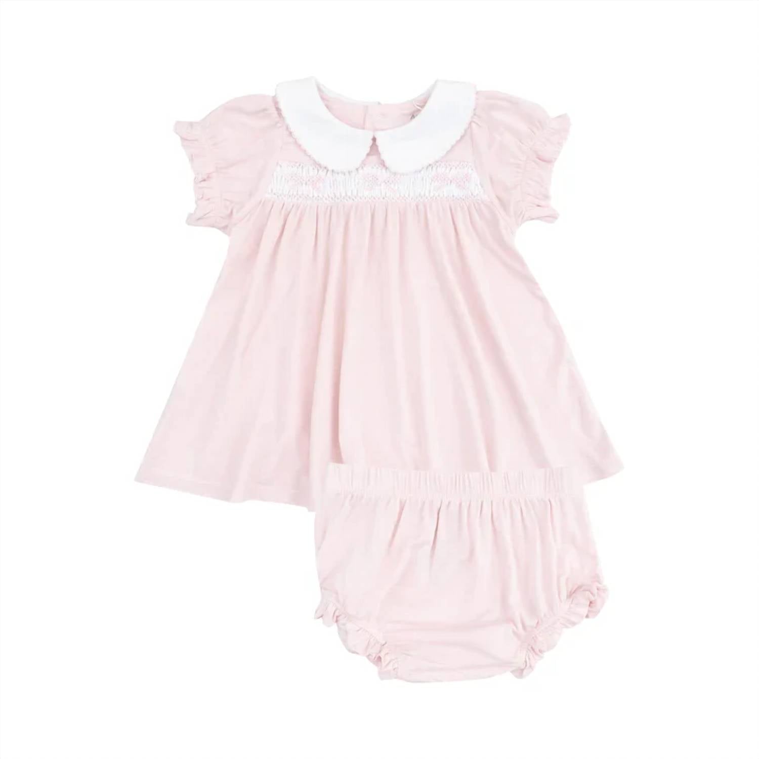 Angel Dear - Kids Smocked Peterpan Collar Dress With Ruffle Leg Bloomer