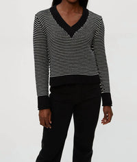 Michael Stars Linda V-Neck Pullover in black ivory - women's sweater