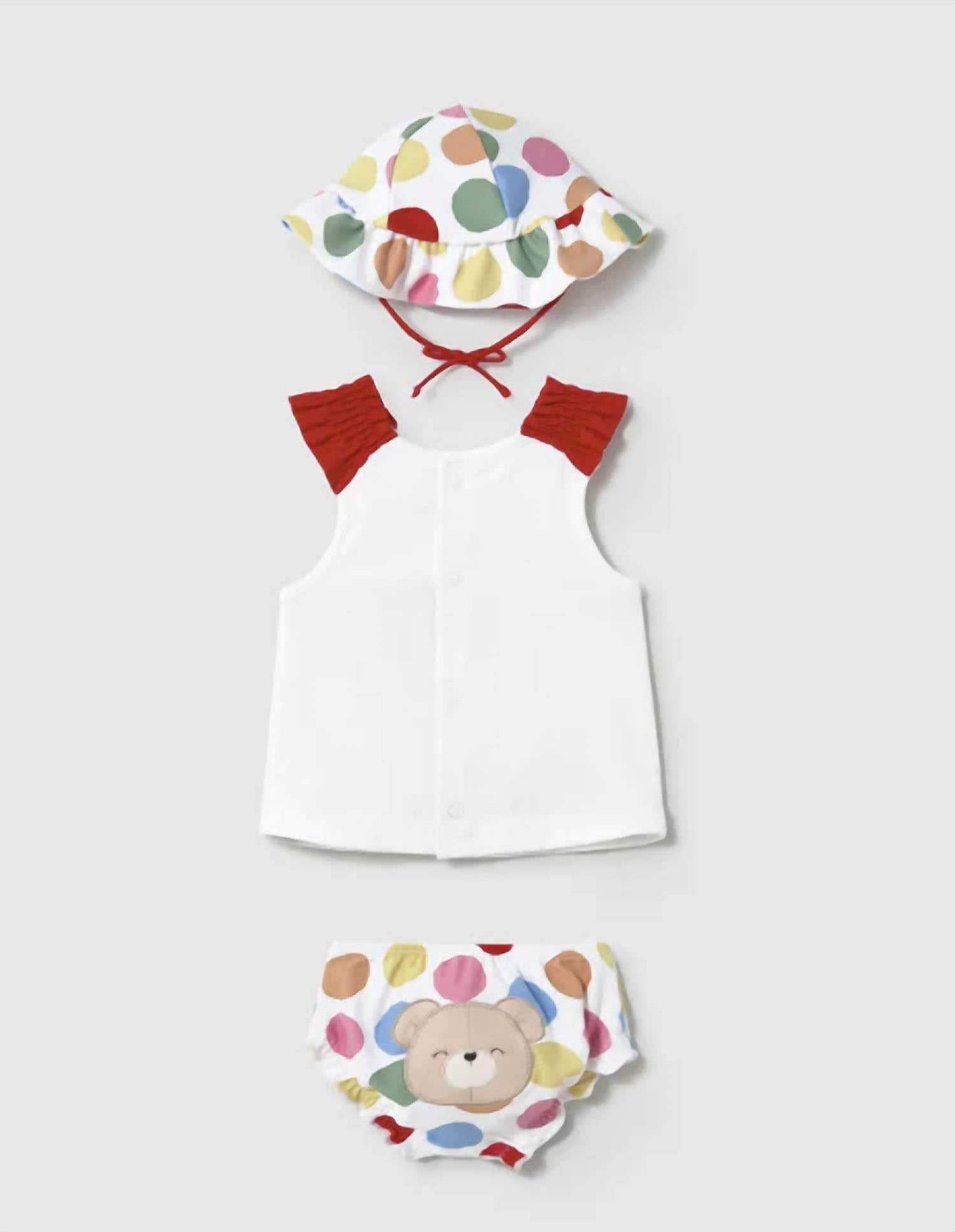 Mayoral - Girl's Polka Dot Bathing Suit And Hat Three Piece Set
