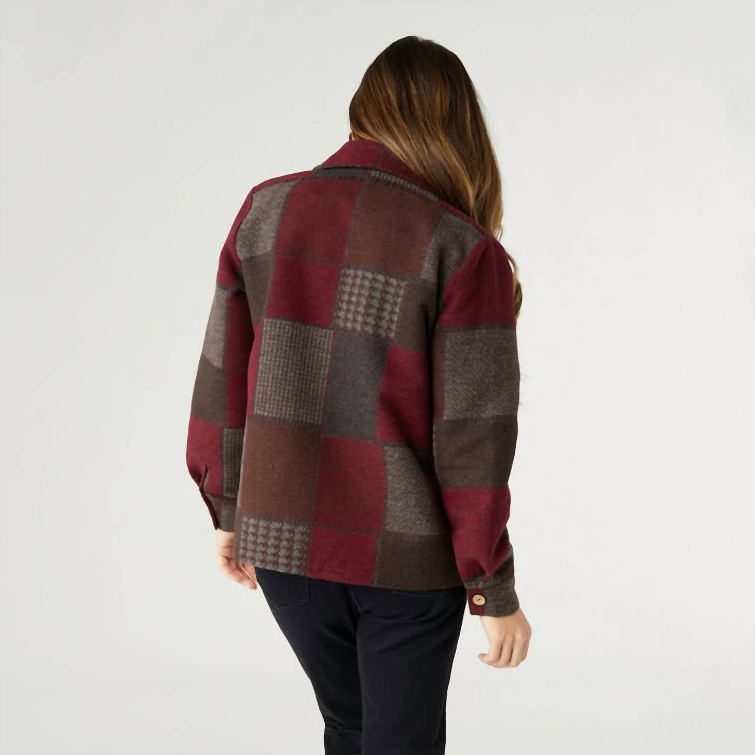 COCO + CARMEN Maura Colorblock Shacket in burgundy brown - women's jacket - alternate view