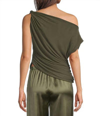Lucy Paris - Benny Asymmetrical Draped Neck Mesh Top