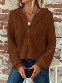 Lily Clothing Waffle Button-up Hoodie Pullover in caramel - women's top