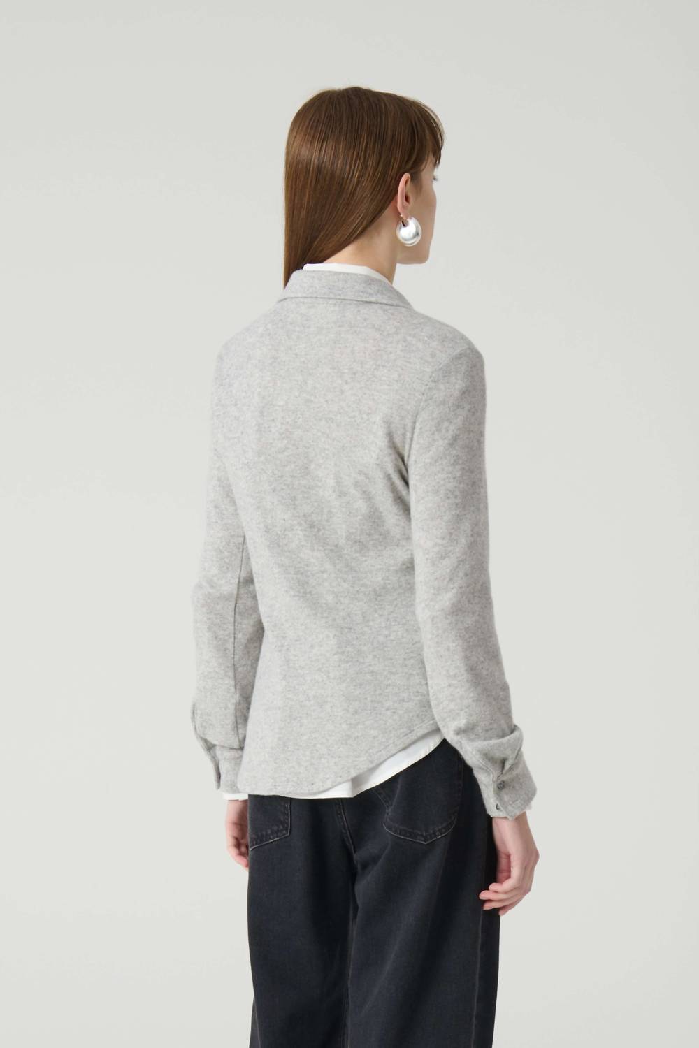 Beatrice .b Collared Button-front Sweater in heather grey - women's sweater - detail view