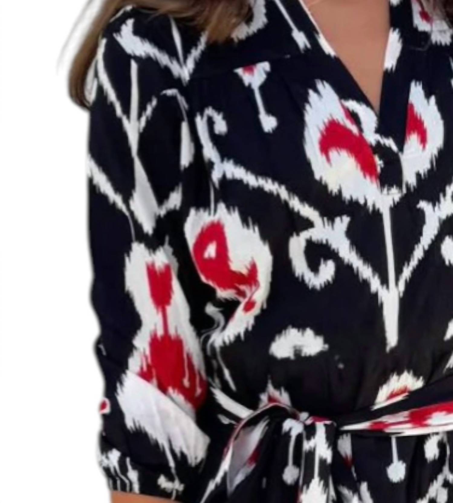 SOLEIL DE MER Martin Mini Dress in ikat black - women's dress - detail view