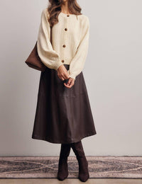 Forte - Faux Leather A-line Midi Skirt