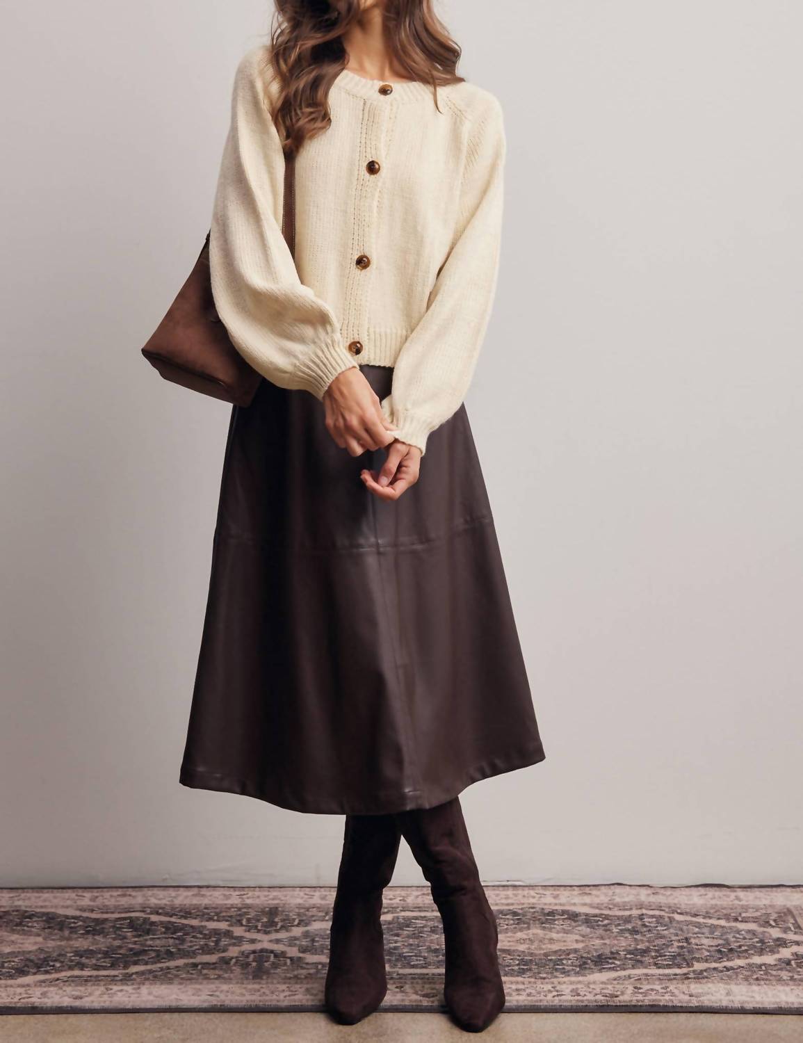 Forte - Faux Leather A-line Midi Skirt