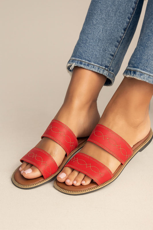 Everglades - Women's Double Strap Western Boot Stitch Slide Sandals