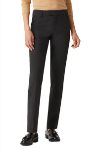 Ecru - Women's Mid Waist Hook Button Zip Closure Belt Hoop Straight Solid Crepe Pants