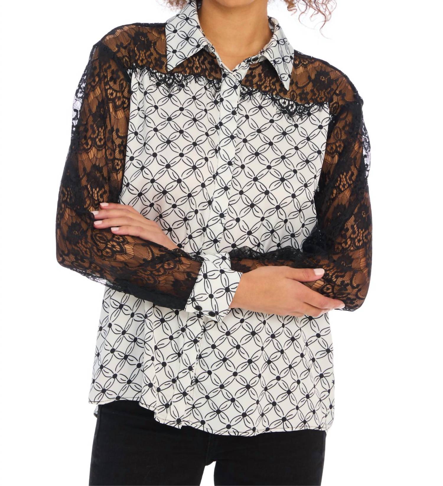 ALLISON NEW YORK Liliana Long Sleeve Shirt in black tiles - women's shirt